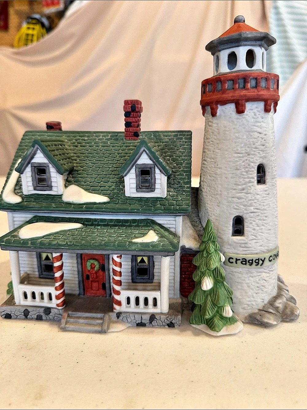 Department 56 Craggy Cove Lighthouse Green & White Decor